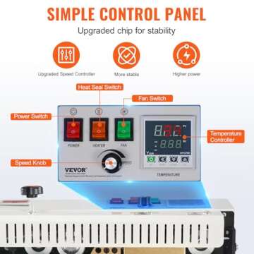 VEVOR Continuous Bag Band Sealing Machine FR900K Band Sealer Machine with Digital Temperature Control Horizontal Bag Sealer for 0.02-0.08 mm Plastic Bags Continuous Band Sealer w/Printing Function