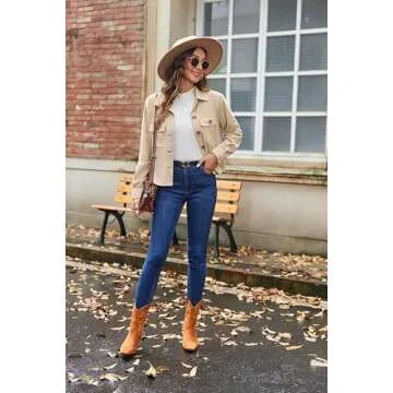 Zeagoo Corduroy Jacket Women Cropped Shacket Casual Button Down Shirts Long Sleeve Cute Crop Trendy Outfits