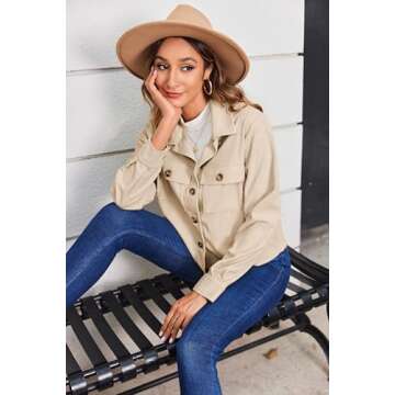 Zeagoo Corduroy Jacket Women Cropped Shacket Casual Button Down Shirts Long Sleeve Cute Crop Trendy Outfits
