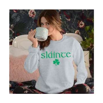 MOUSYA St Patricks Day Sweatshirt Women Slainte Shirts St Pattys Shirt Shamrock clover Printed Long Sleeve Tops