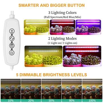 Grow Lights for Indoor Plants Full Spectrum, Grow Light Strips with Auto Timer 3/6/12 H, Plant Lights with Red Blue White LEDs, 3 Lighting Modes,5 Dimmable Levels, 2 Packs,Updated Controller
