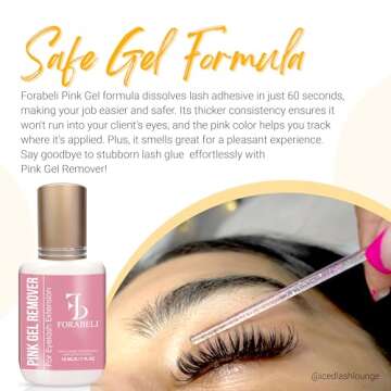 Forabeli Pink Gel Lash Remover for Eyelash Extensions, 15ml, Safe and Gentle Formula, Easy to Apply,...