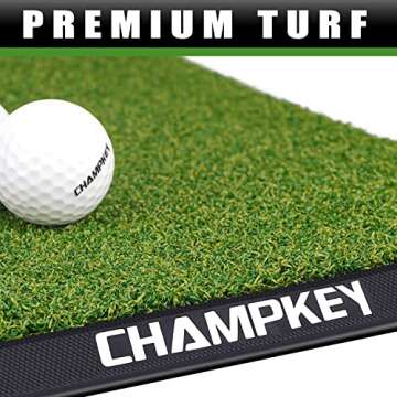 CHAMPKEY Premium Synthetic Turf Golf Hitting Mat | Heavy Duty Rubber Base Golf Practice Mat | Come with 1 Rubber Tee and 9 Plastic Tees (8.5" x 17", LITE Version)