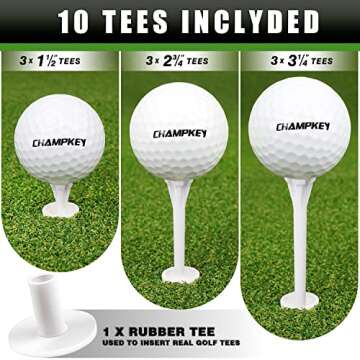 CHAMPKEY Premium Synthetic Turf Golf Hitting Mat | Heavy Duty Rubber Base Golf Practice Mat | Come with 1 Rubber Tee and 9 Plastic Tees (8.5" x 17", LITE Version)