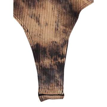 Verdusa Women's Tie Dye Notched Neck Ribbed Skinny Thong Tank Bodysuit Top Multicolored S