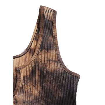 Verdusa Women's Tie Dye Notched Neck Ribbed Skinny Thong Tank Bodysuit Top Multicolored S