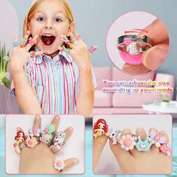 Nicmore Adjustable Rings Gift Set for Girls Ages 3-12