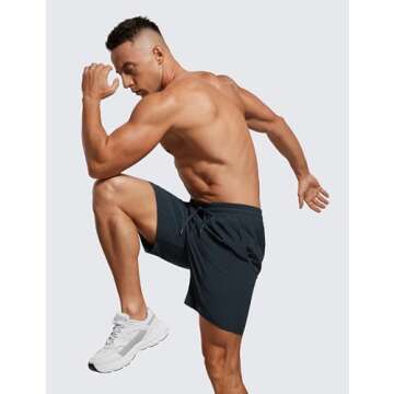 CRZ YOGA Men's Linerless Workout Shorts - 7'' Quick Dry for Running Sports Athletic Gym with Pockets True Navy Small