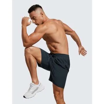 CRZ YOGA Men's Linerless Workout Shorts - 7'' Quick Dry for Running Sports Athletic Gym with Pockets True Navy Small