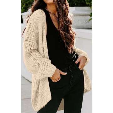 PRETTYGARDEN Women's Long Sleeve Open Front Knit Cardigans Sweaters for Women Fall Soft Loose Draped Coat Outerwear (Beige, Large)