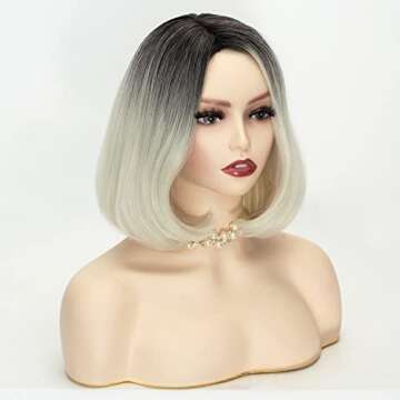 Jodiss Women's Ombre Blonde Wig Short Curly Synthetic Bob Wig Halloween Costume Party Cosplay Wig