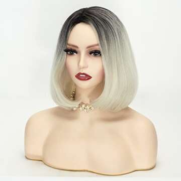 Jodiss Women's Ombre Blonde Wig Short Curly Synthetic Bob Wig Halloween Costume Party Cosplay Wig