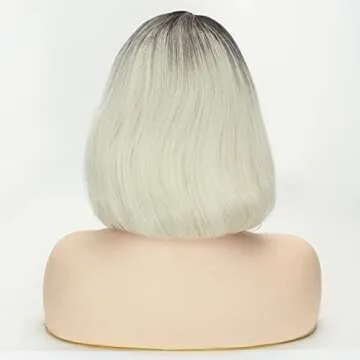Jodiss Women's Ombre Blonde Wig Short Curly Synthetic Bob Wig Halloween Costume Party Cosplay Wig