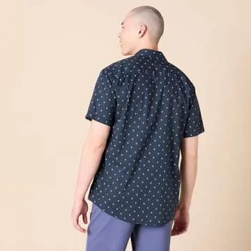 Amazon Essentials Men's Regular-Fit Short-Sleeve Print Shirt, Navy White Anchor Print, Large