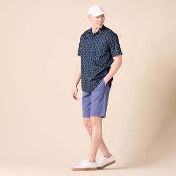 Amazon Essentials Men's Regular-Fit Short-Sleeve Print Shirt, Navy White Anchor Print, Large