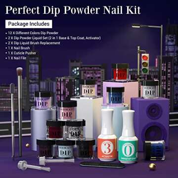 19Pcs AZUREBEAUTY Dip Powder Nail Kit Starter 12 Colors, Pink Blue Nude Winter Dipping Powder System Essential Liquid Set with 2-in-1 Base/Top Coat Ativator for French Nail Art Manicure Salon DIY Home