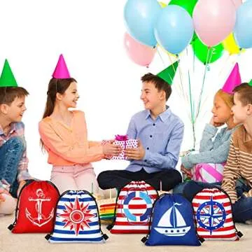BBTO 24 Pieces Nautical Gift Bags Party Favors Drawstring Bags Cruise Gifts for Nautical Party Supplies(Cool Style)