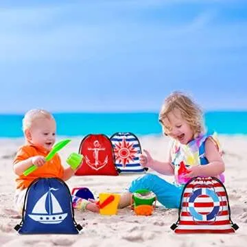 BBTO 24 Pieces Nautical Gift Bags Party Favors Drawstring Bags Cruise Gifts for Nautical Party Supplies(Cool Style)