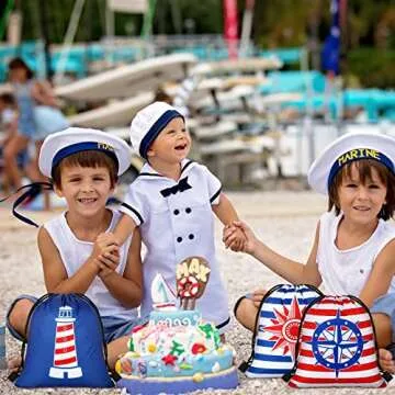 BBTO 24 Pieces Nautical Gift Bags Party Favors Drawstring Bags Cruise Gifts for Nautical Party Supplies(Cool Style)