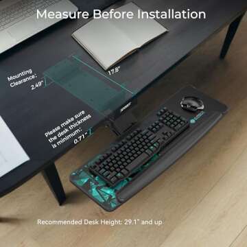 EUREKA ERGONOMIC Height Adjustable Mouse & Keyboard Tray Under Desk, 28x10'' Large Slide Out Swivel Tilt Computer Keyboard Drawer with Mouse Pad for Gaming Home Office Desk, Dual Mount