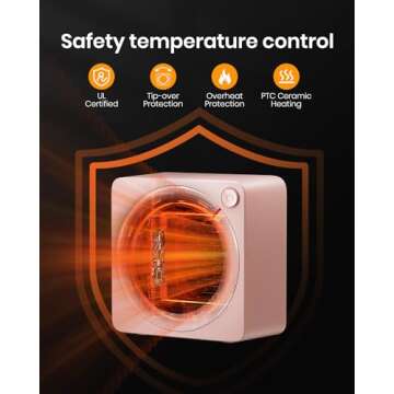 Gaiatop Mini Space Heater, Lightweight PTC Ceramic Fast Heating 500W Energy Efficient for Indoor Use, Overheating & 45° Tip-Over Protection, Portable Desk Electric Heaters for Office Home Pink