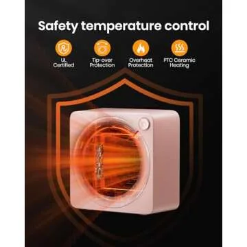 Gaiatop Mini Space Heater, Lightweight PTC Ceramic Fast Heating 500W Energy Efficient for Indoor Use, Overheating & 45° Tip-Over Protection, Portable Desk Electric Heaters for Office Home Pink