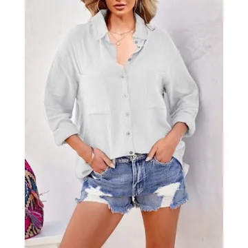 Versatile Saudacdn Cotton Button Down Shirt for Women