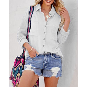 Versatile Saudacdn Cotton Button Down Shirt for Women