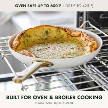 GreenPan Reserve Hard Anodized Healthy Ceramic Nonstick 10 Piece Cookware Pots and Pans Set, Gold-Tone Stainless Steel Handles, PFAS & PFOA-Free, Dishwasher Safe, Oven & Broiler Safe, Cream White