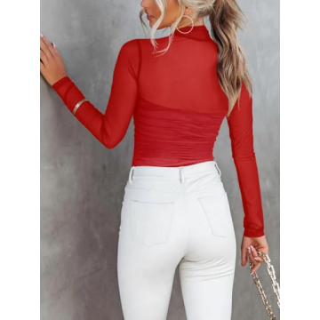 REORIA Sexy Mock Turtle Neck Bodysuit for Women