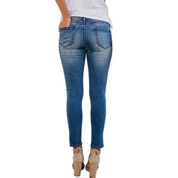 Lynwitkui Womens Destroyed Ripped Holes Skinny Jeans Leggings Mid Rise Stretchy Straight Leg Slim Fit Denim Pants (Small, J-Wathet)