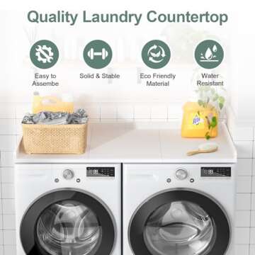 Ulif Washer Dryer Countertop, Washer and Dryer Countertop Table with Non-Slip Pads for Laundry Organization, 27.5" D x 54" W x 2.6" H, Splicing Style White