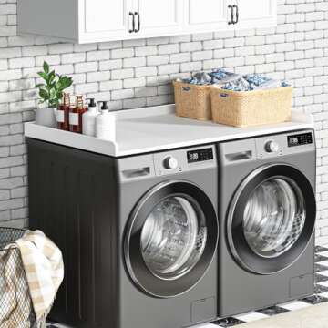 Ulif Washer Dryer Countertop, Washer and Dryer Countertop Table with Non-Slip Pads for Laundry Organization, 27.5" D x 54" W x 2.6" H, Splicing Style White