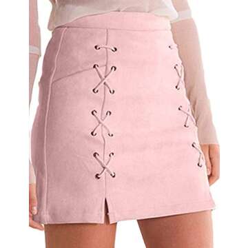 katiewens Faux Suede High Waist Lace Up Mini Skirt