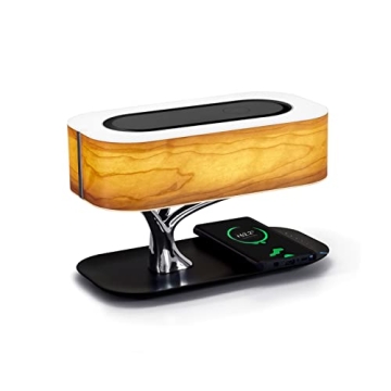 AMPULLA Masdio by Ampulla Bedside Lamp with Bluetooth Speaker and Wireless Charger, Table Lamp Desk ...