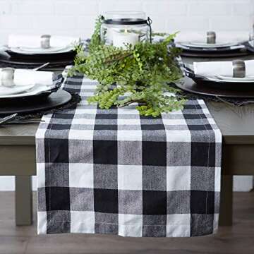 DII Buffalo Check Collection, Classic Farmhouse Table Runner, 14x108, Black & White