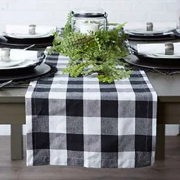 DII Buffalo Check Collection, Classic Farmhouse Table Runner, 14x108, Black & White