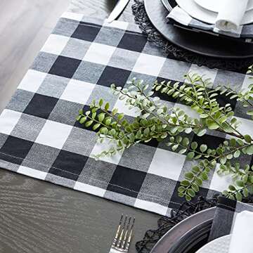 DII Buffalo Check Collection, Classic Farmhouse Table Runner, 14x108, Black & White