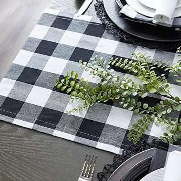 DII Buffalo Check Collection, Classic Farmhouse Table Runner, 14x108, Black & White