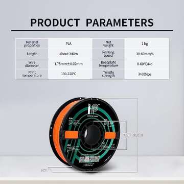 HP3DF PLA Filament, PLA Plus(PLA+), 3D Printer Filament, PLA Filament 1.75mm Dimensional Accuracy +/- 0.02mm, 1KG Spool (2.2 lbs), Fit Most FDM Printer (Orange PLA)