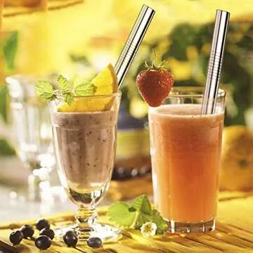 grilljoy 13pc Reusable Metal Straws with 2 Cleaning Brushes - Various Stainless Steel Straws with 4 Straight 4 Bent 2 Straws - Eco Friendly Drinking Straws with Case for Great Christmas Gifts