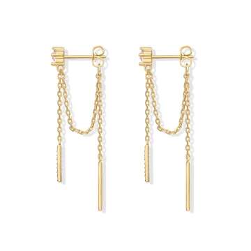 PAVOI 18K Yellow Gold Plated Sterling Silver Posts Drop Dangle Chain Earrings for Women | Dangling Chain Studs | Cubic Zirconia Ball Threader Earscapes Earrings