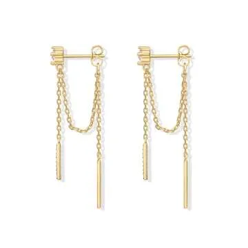 PAVOI 18K Yellow Gold Plated Sterling Silver Posts Drop Dangle Chain Earrings for Women | Dangling Chain Studs | Cubic Zirconia Ball Threader Earscapes Earrings