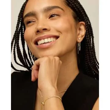 PAVOI 18K Yellow Gold Plated Sterling Silver Posts Drop Dangle Chain Earrings for Women | Dangling Chain Studs | Cubic Zirconia Ball Threader Earscapes Earrings