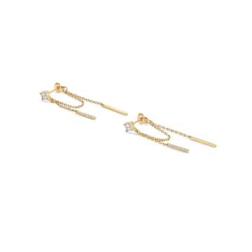 PAVOI 18K Yellow Gold Plated Sterling Silver Posts Drop Dangle Chain Earrings for Women | Dangling Chain Studs | Cubic Zirconia Ball Threader Earscapes Earrings