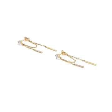 PAVOI 18K Yellow Gold Plated Sterling Silver Posts Drop Dangle Chain Earrings for Women | Dangling Chain Studs | Cubic Zirconia Ball Threader Earscapes Earrings