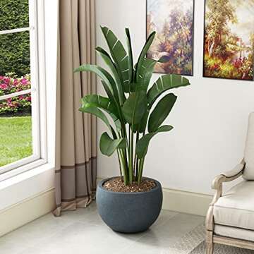 Kante 19.9" Dia Round Concrete Planter, Outdoor/Indoor Large Bowl Plant Pots with Drainage Hole and Rubber Plug for Garden Patio Balcony Home, Dark Gray