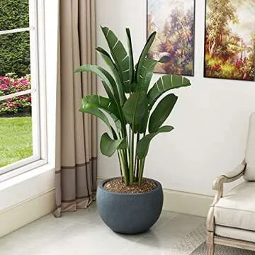 Kante 19.9" Dia Round Concrete Planter, Outdoor/Indoor Large Bowl Plant Pots with Drainage Hole and Rubber Plug for Garden Patio Balcony Home, Dark Gray