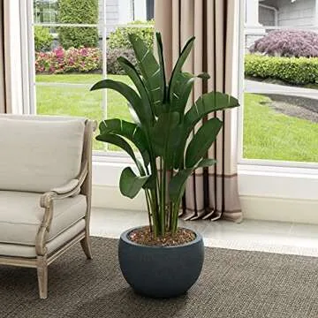 Kante 19.9" Dia Round Concrete Planter, Outdoor/Indoor Large Bowl Plant Pots with Drainage Hole and Rubber Plug for Garden Patio Balcony Home, Dark Gray