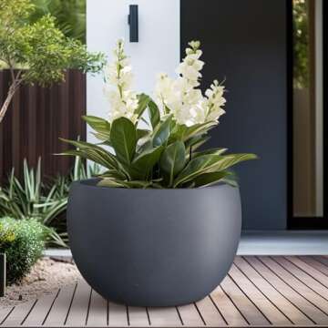Kante 19.9" Dia Round Concrete Planter, Outdoor/Indoor Large Bowl Plant Pots with Drainage Hole and Rubber Plug for Garden Patio Balcony Home, Dark Gray